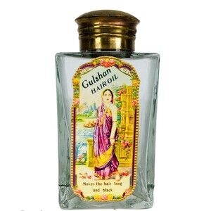 Vintage 40s 50s Gulshan Hair Oil Square Glass Bottle Brass Flip Top Lid